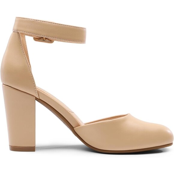 Dream Pairs Women Nude-pu Faux Suede Block High Heel Closed Toe Pumps Sandal - Picture 4 of 7